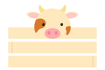 Printable cow paper hat. Party crown die cut template for birthday, christmas, baby shower. Fun accessory for entertainment. Paper crown mock up isolated on white background. Print, cut and glue.