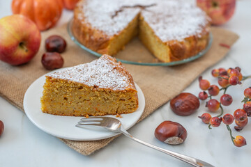 sweet home made apple pumpkin pie with almonds