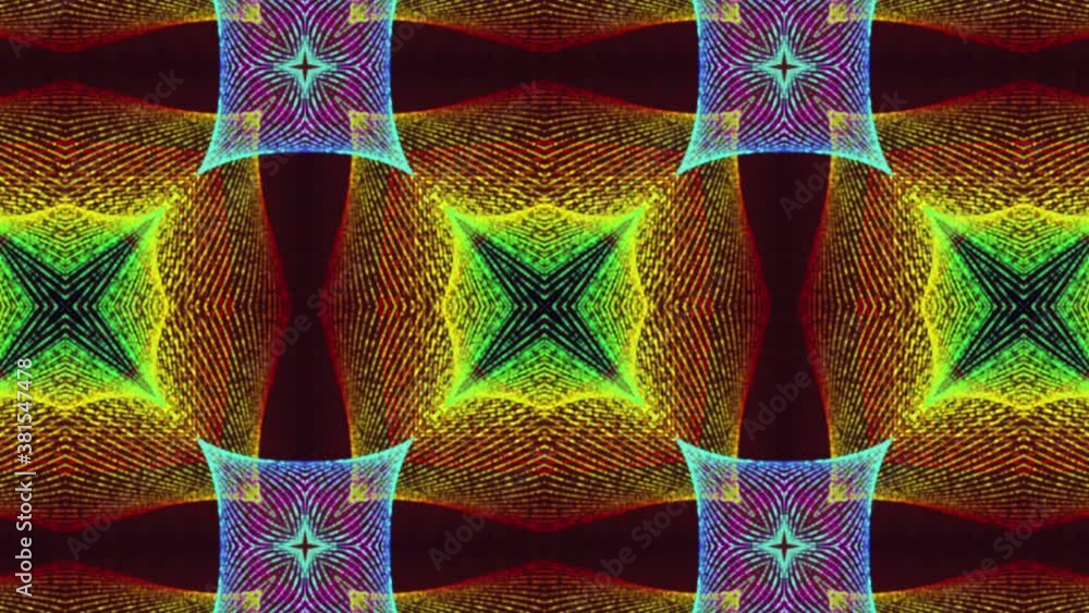 Poster abstract animated colorful background. moving kaleidoscope patterns on a dark background. 3d render