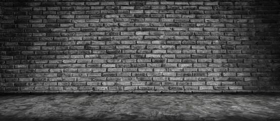 Dark Empty Room Gray Floor Concrete Brick Wall Garage Background.