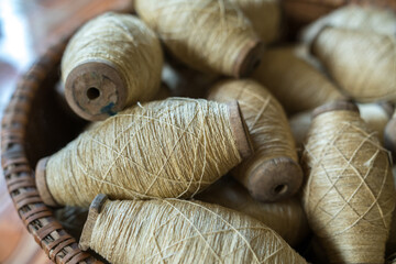 Raw silk thread in traditional yarn. Vietnamese silk made from silkworm