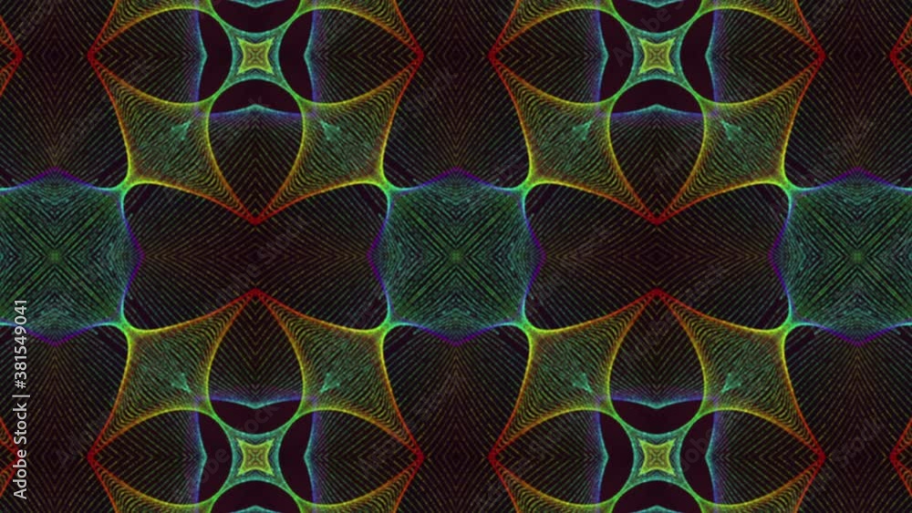 Poster abstract animated colorful background. moving kaleidoscope patterns on a dark background. 3d render