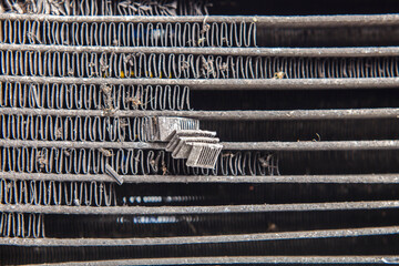Dirty and dusty radiator close up