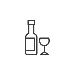 Wine bottle and glass line icon. linear style sign for mobile concept and web design. Wine Glass with bottle outline vector icon. Symbol, logo illustration. Vector graphics