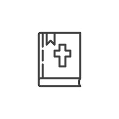 Obraz premium Holy bible book line icon. linear style sign for mobile concept and web design. Bible with holy cross outline vector icon. Symbol, logo illustration. Vector graphics