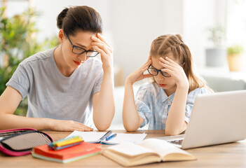 Girl doing homework or online education.