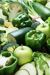 Background of fresh green vegetables and herbs. Close up.