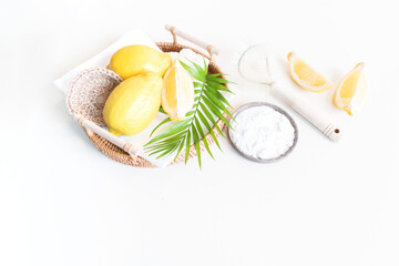 Eco friendly cosmetics. Body care. Home recipe from nature. White background.