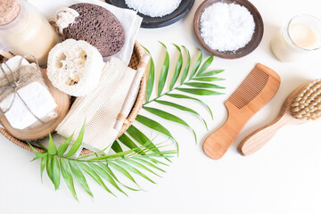 Eco friendly cosmetics. Body care. Home recipe from nature. White background.