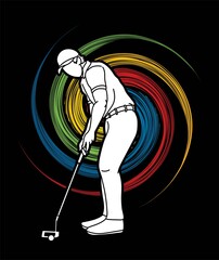 Man swinging golf Golf players action cartoon graphic vector