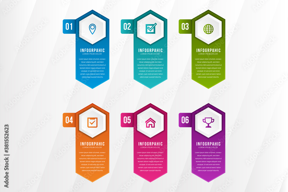 Aufkleber timeline infographic design template with hexagon 6 option. six step timeline schedule of infographi