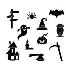 Doodle halloween set icon isolated on white. Hand drawing art. Stenci vector stock illustration. EPS 10