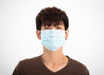  Asian teenager boy wearing medical face mask