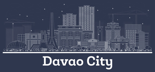 Outline Davao City Philippines Skyline with White Buildings.