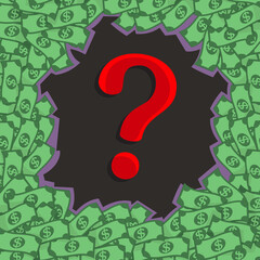 Money text frame with question mark, vector image illustration