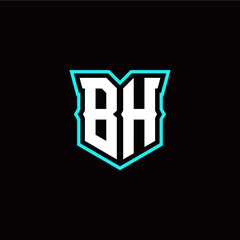 B H initial letter design with modern shield style