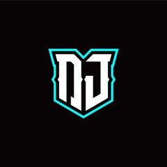 D J initial letter design with modern shield style