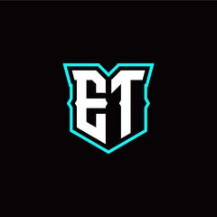 E T initial letter design with modern shield style
