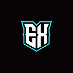 E X initial letter design with modern shield style