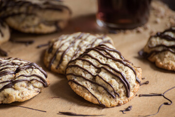 Chocolate oat cookies with drizzle