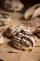 Chocolate oat cookies with drizzle