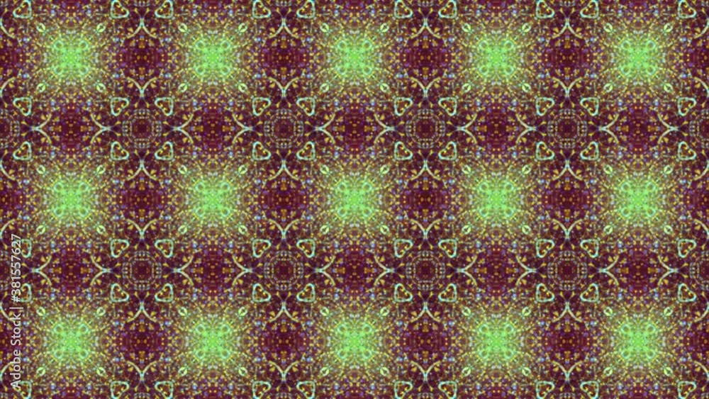 Poster abstract animated colorful background. moving kaleidoscope patterns on a dark background. 3d render