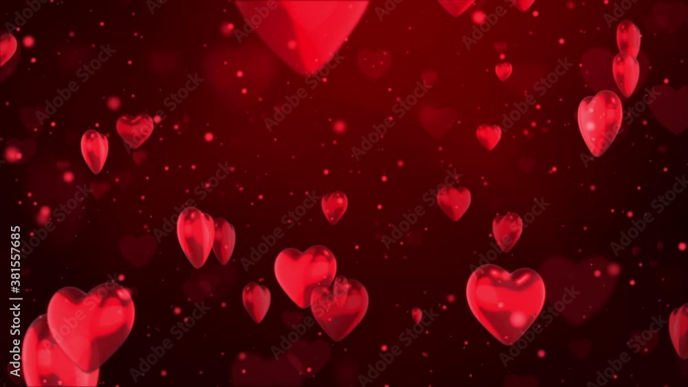 Poster red shining hearts particles bokeh abstract motion seamless 4k loop video animation background. vale