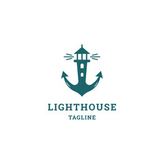 Anchor lighthouse logo. Flat style logo vector.