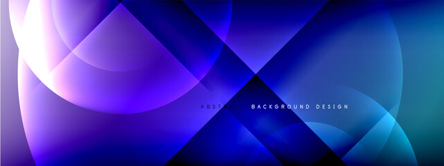 Vector abstract background - circle and cross on fluid gradient with shadows and light effects. Techno or business shiny design templates for text