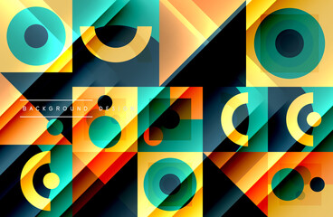 Neo memphis geometric pattern with circles, squares and lines. Pop art abstract background for covers, banners, flyers and posters and other templates