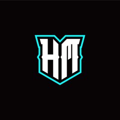 H M initial letter design with modern shield style