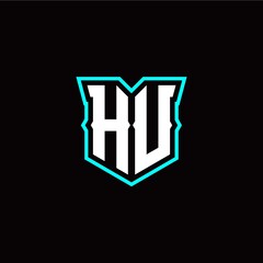 H U initial letter design with modern shield style