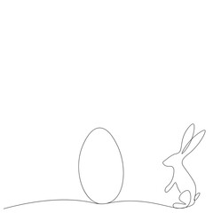 Easter bunny background with egg line drawing. Vector illustration