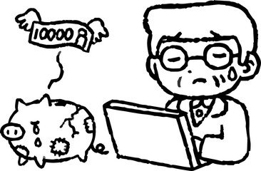 Monochrome Old man losing money on investment