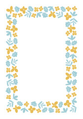 Vertical rectangular frame with flat flowers for party invitations, birthday cards. Simple floral shape template for text