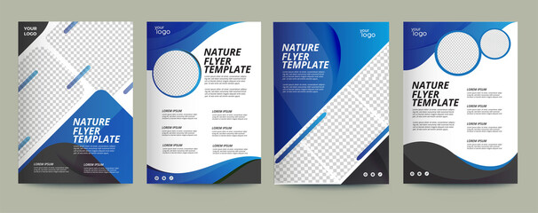 Brochure design, cover modern layout, annual report, poster, flyer in A4 with blue triangles
