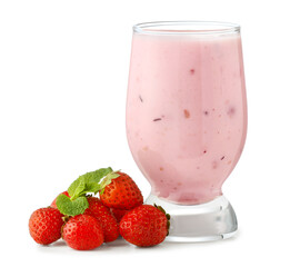 Glass of tasty berry smoothie on white background