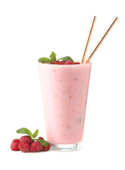 Glass of tasty berry smoothie on white background