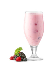 Glass of tasty berry smoothie on white background