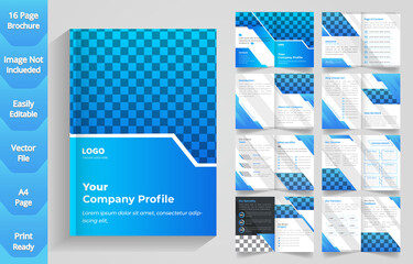 Corporate Modern Company Profile Design and 16 Pages Brochure Layout Template with Multiple Shapes and Color. 