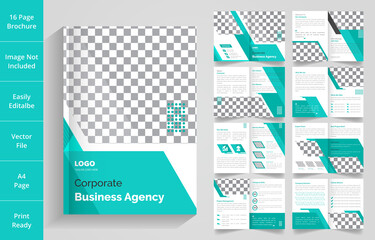 Corporate Business Profile and 16 Pages Brochure Layout Design with Multiple Shapes. 