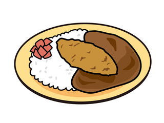 お皿に乗った日本風のカレーライス（白身魚フライのカレー）