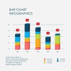 Bar Chart Data Infographics Elements 3D Vector Flat Design, Sign, Icon Full Color, Template