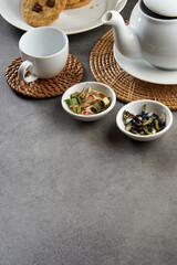 background of Tea set in Thailand herbs and aroma style