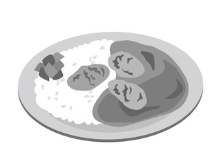 お皿に乗った日本風のカレーライス（牡蠣フライのカレー）