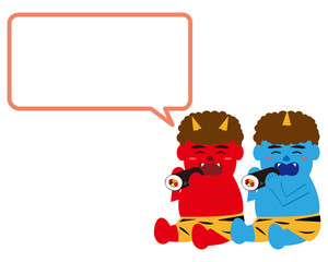 節分の日のベクターイラスト　恵方巻と鬼　太巻き