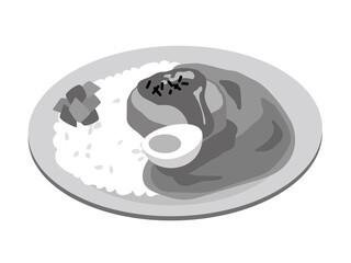 お皿に乗った日本風のカレーライス（ハンバーグのカレー）