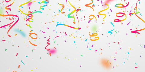 Fototapeta premium confetti and colorful ribbons. Celebration background template with
