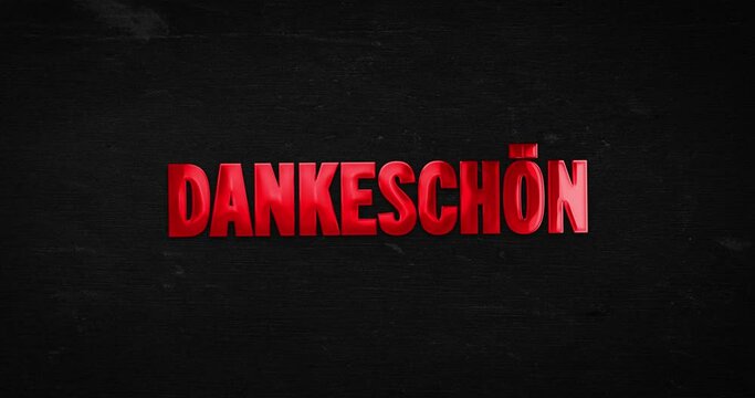 Dankesch&ouml;n. Logo Intro. Gl&auml;nzendes Wort (rot) auf Hintergrund Schwarz. Promotion Text.