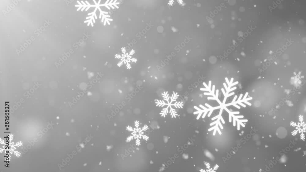 Poster 4k white confetti snowflakes and bokeh lights on the white loop animation. magical happy new year te